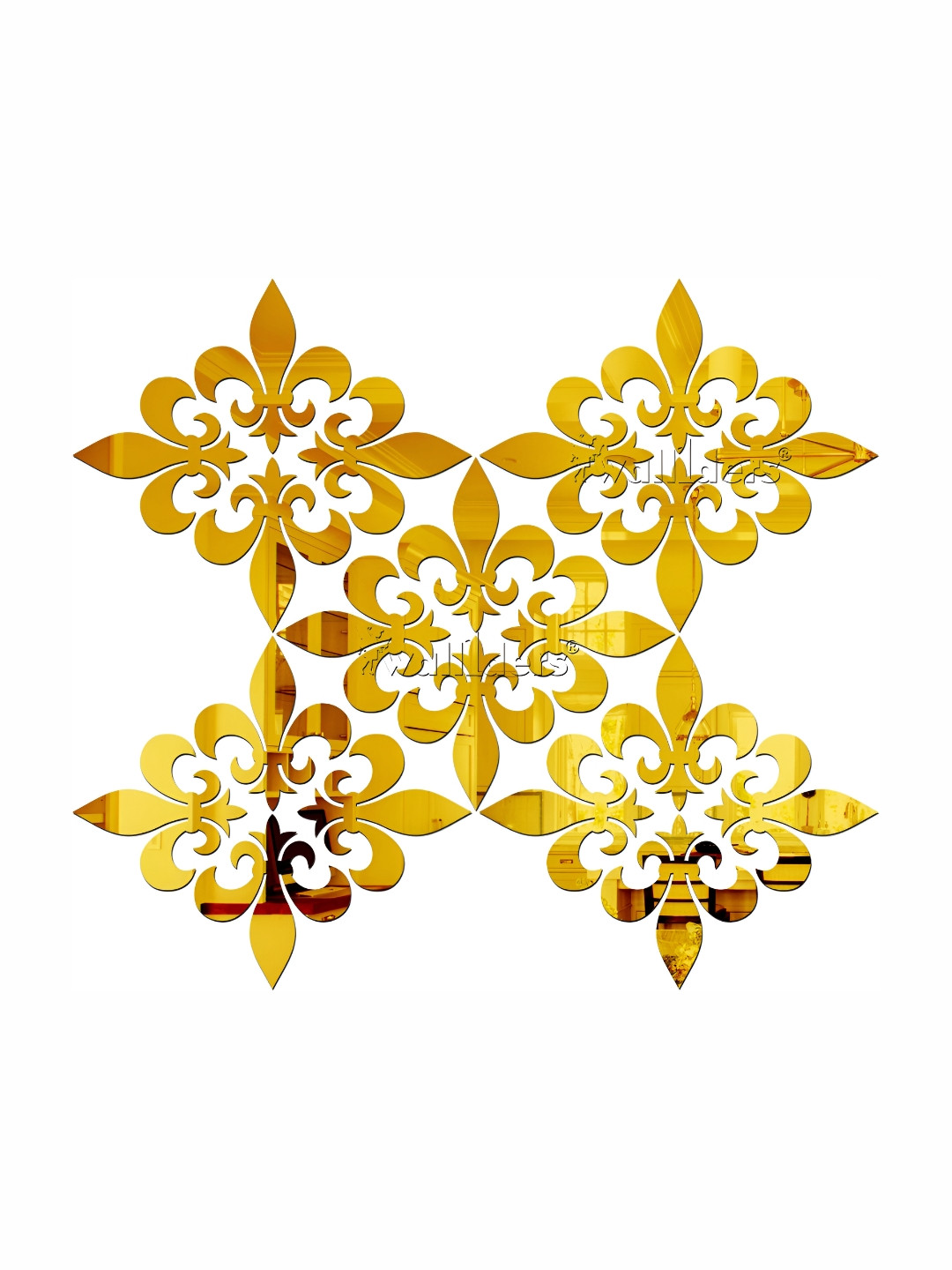 Wall1ders Gold Toned 20 Pieces Flower Shaped 3D Acrylic Mirror Wall Stickers