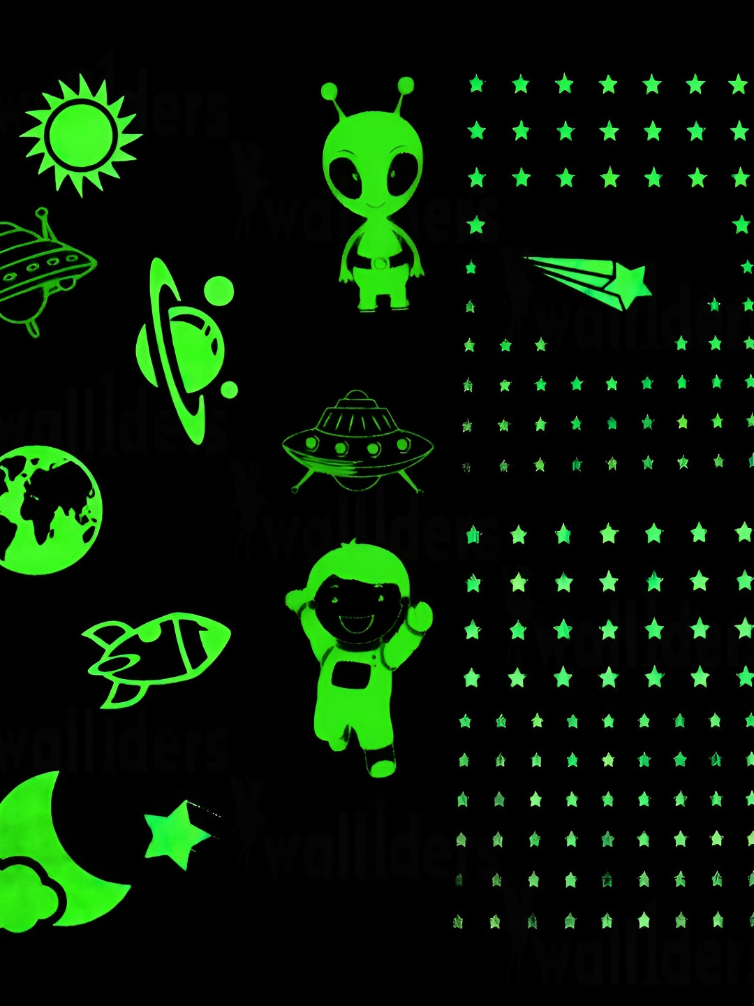 Wall1ders Green Galaxy Star Radium 3D Acrylic Mirror Wall Stickers