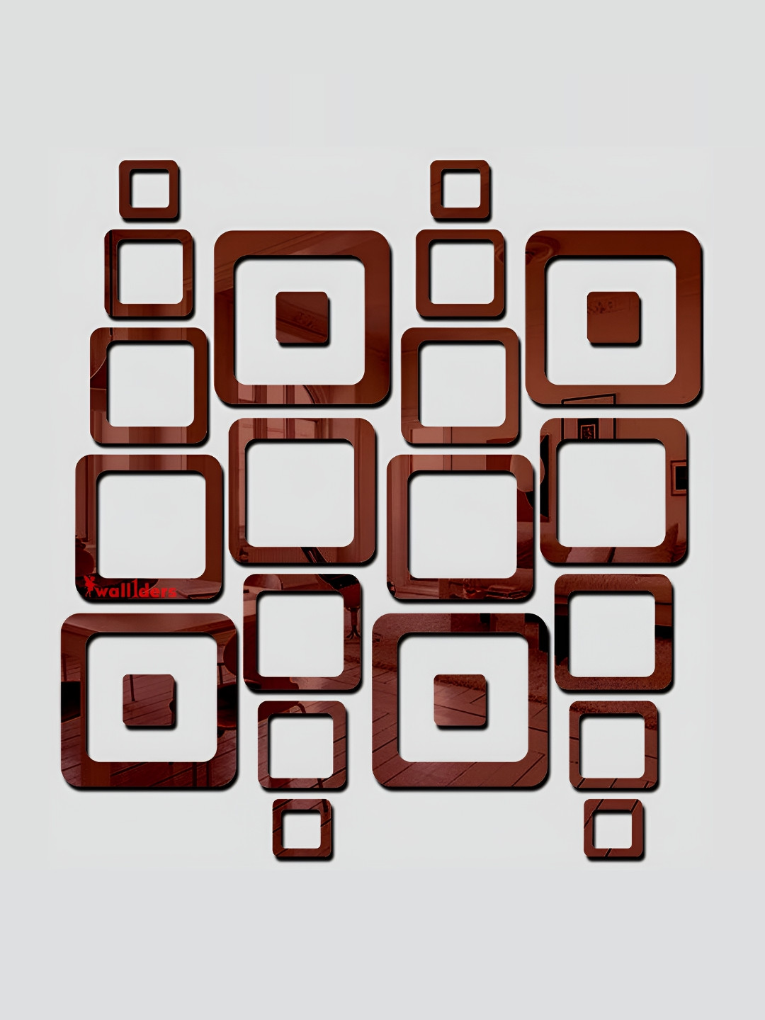 Wall1ders Brown 24 Pieces Square 3D Acrylic Mirror Wall Stickers