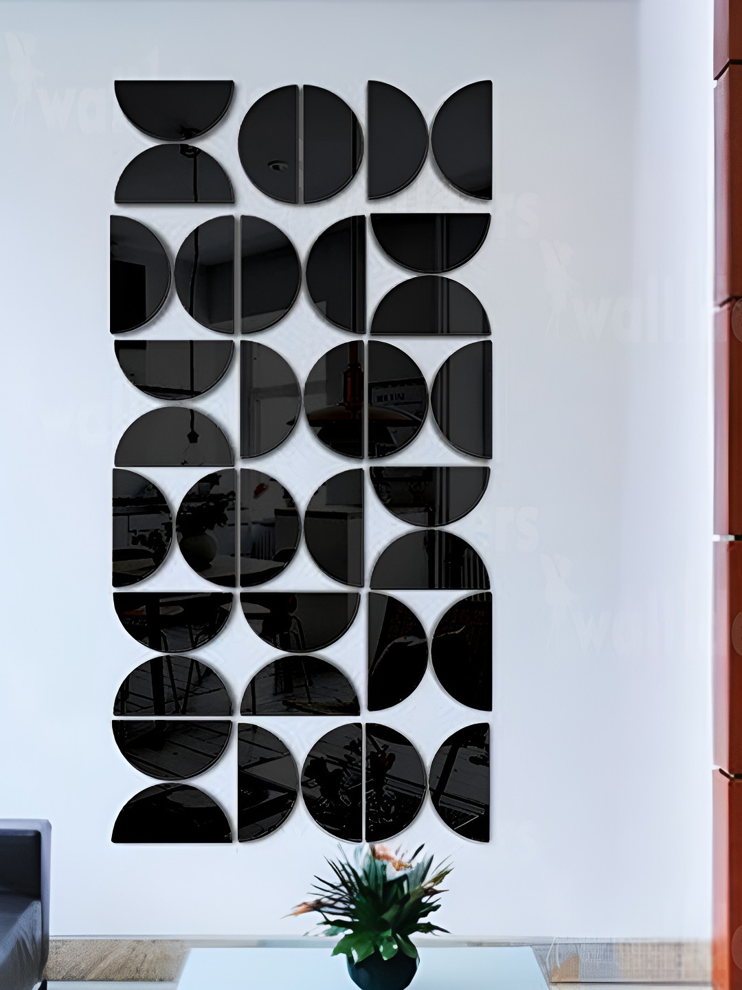 Wall1ders Black 36 Pieces Half Circle Shaped 3D Acrylic Mirror Wall Stickers
