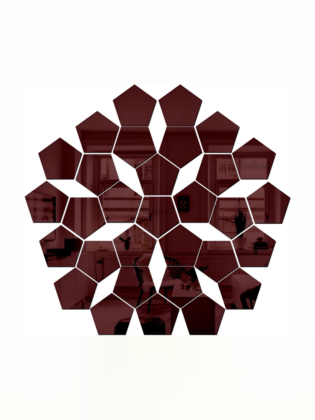 Wall1ders Brown 31 Pieces Pentagon Shaped 3D Acrylic Mirror Wall Stickers