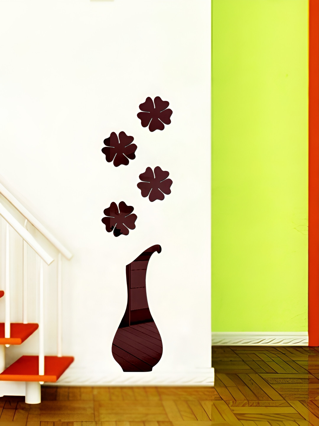 Wall1ders Brown Flower Pot 3D Acrylic Mirror Wall Stickers