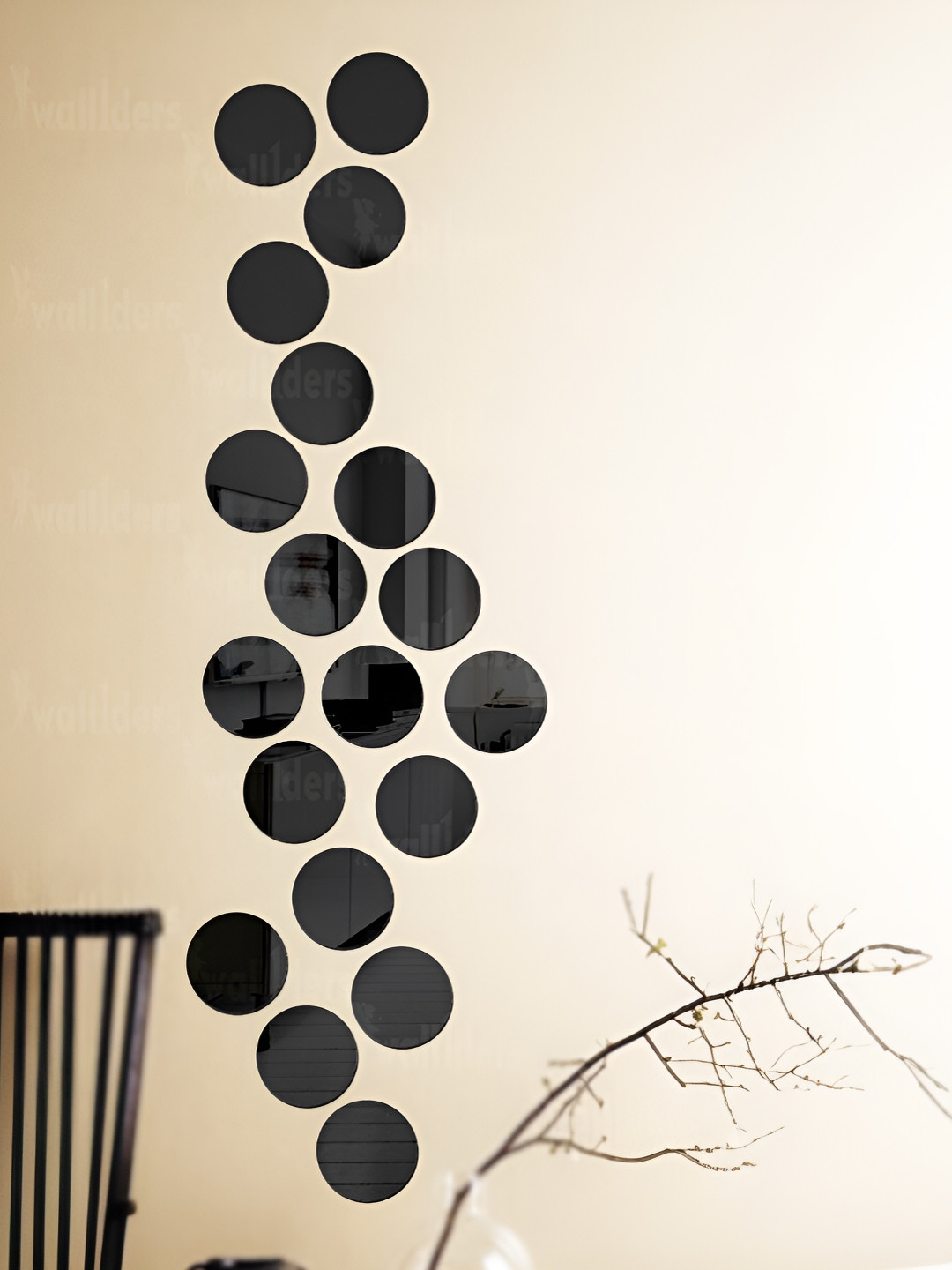 Wall1ders Black 20 Pieces Circle Shaped 3D Acrylic Mirror Wall Stickers