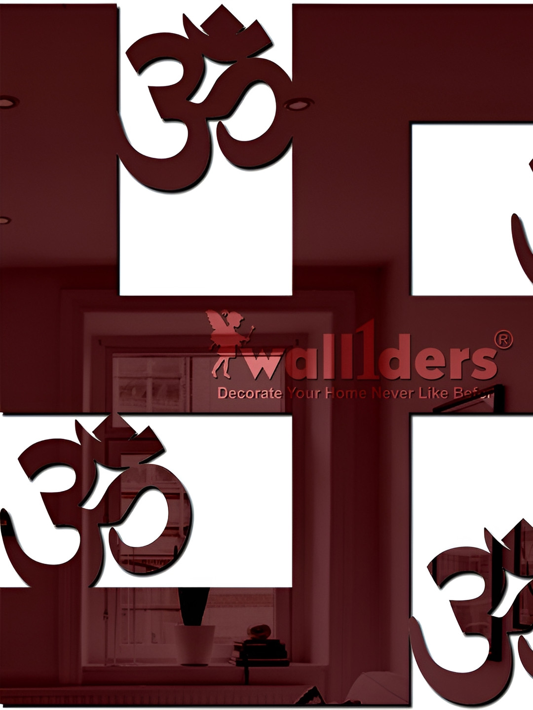 Wall1ders Brown Swastik 3D Mirror Wall Sticker