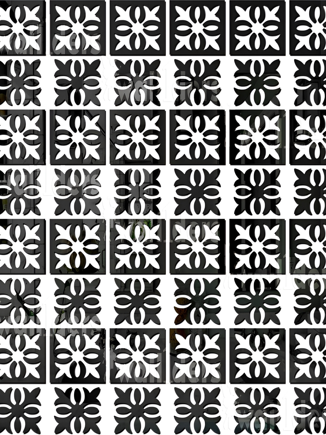 Wall1ders Black 48 Pieces Patterned 3D Mirror Wall Stickers