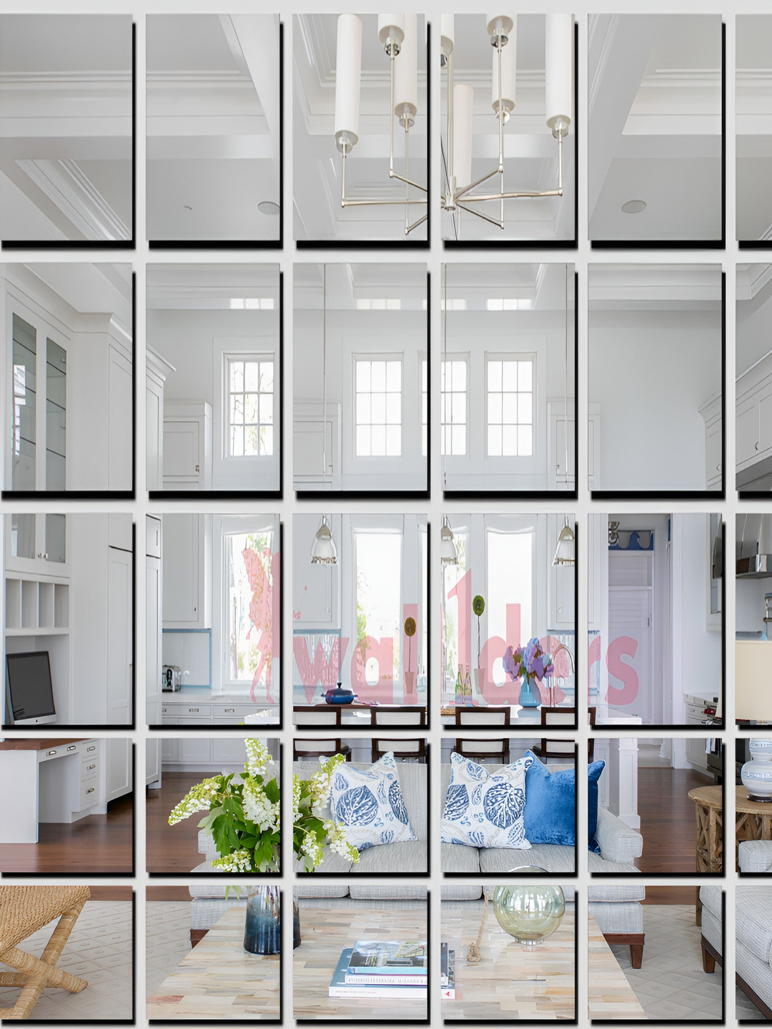 Wall1ders Silver Toned 30 Pieces Big Square 3D Mirror Wall Stickers