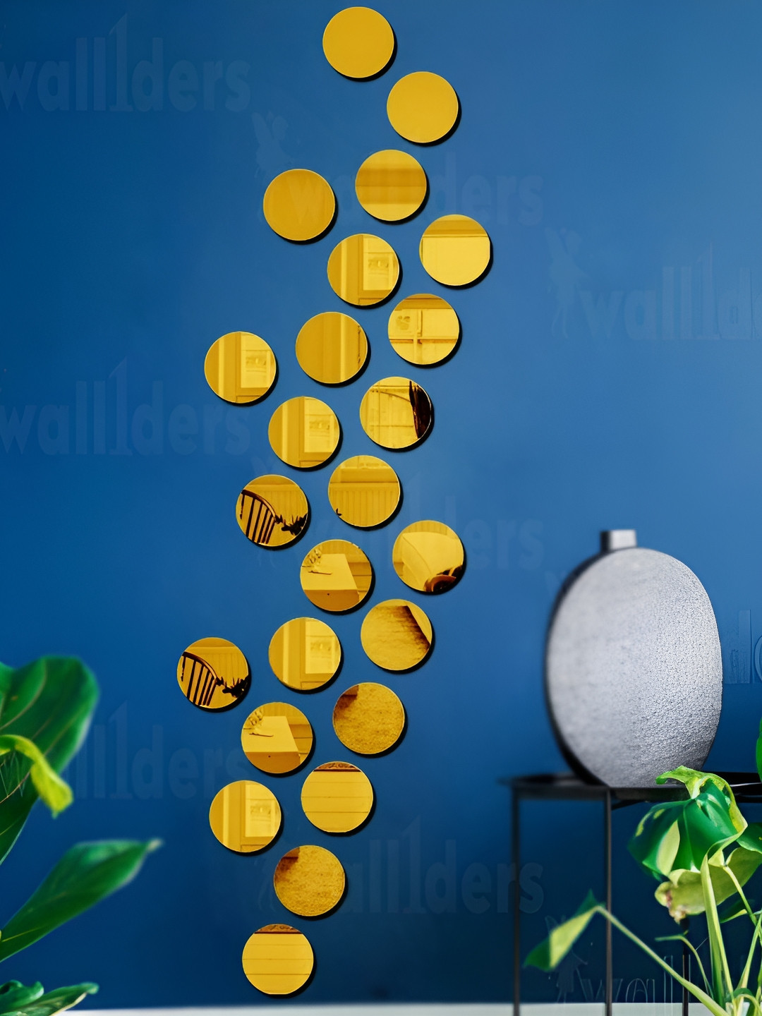 Wall1ders Gold Toned 24 Pcs Circle 3D Mirror Wall Stickers