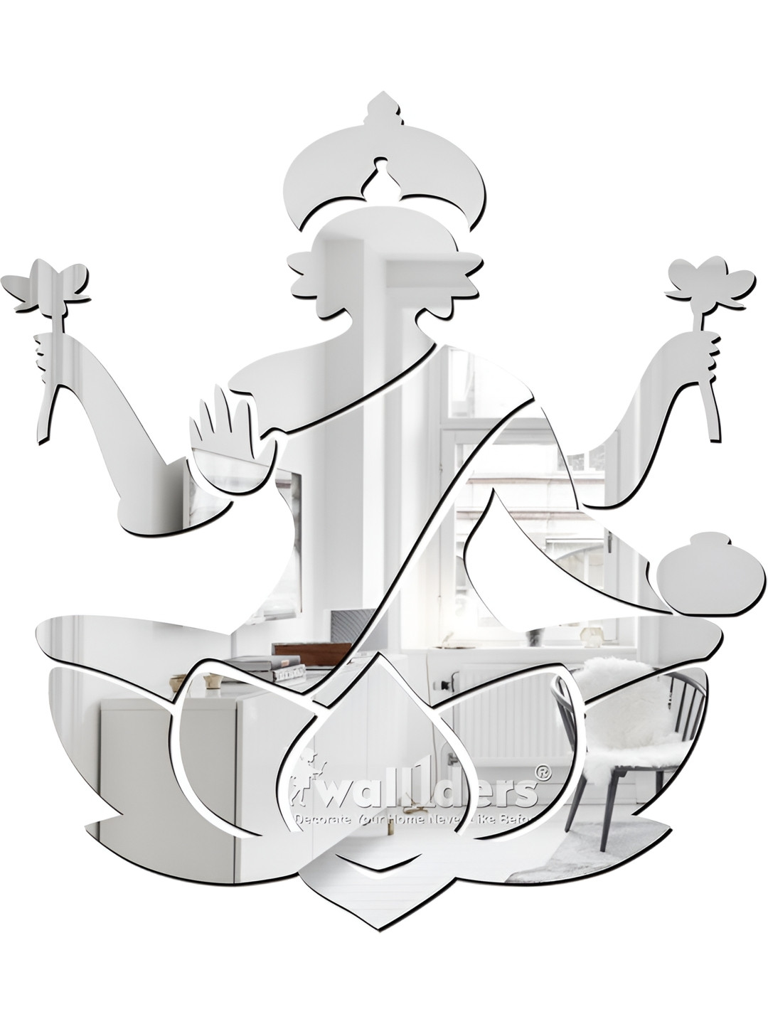 Wall1ders Silver Mata Laxmi 3D Mirror Wall Sticker