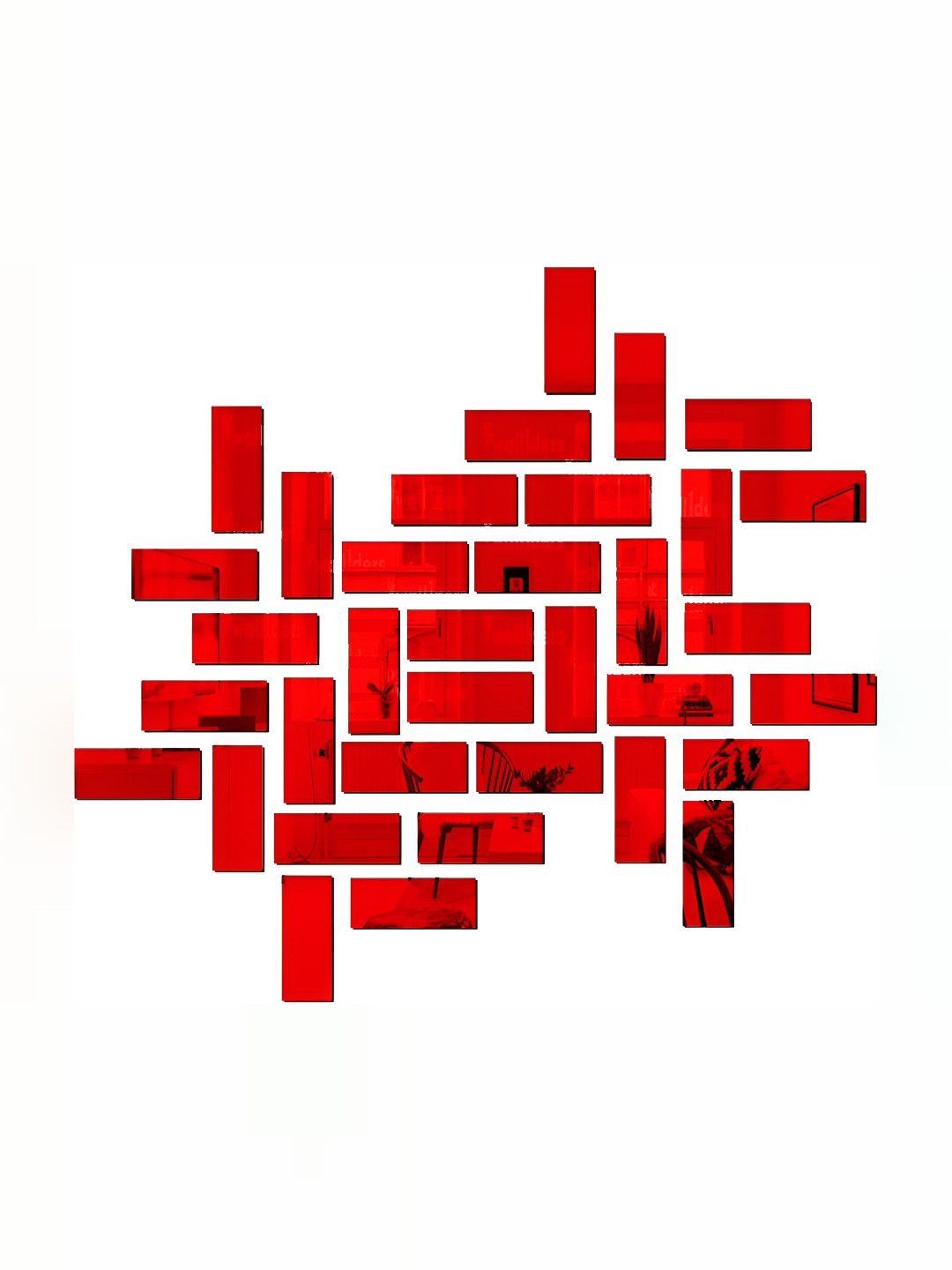 Wall1ders Red 35 Pieces Rectangle 3D Mirror Wall Stickers