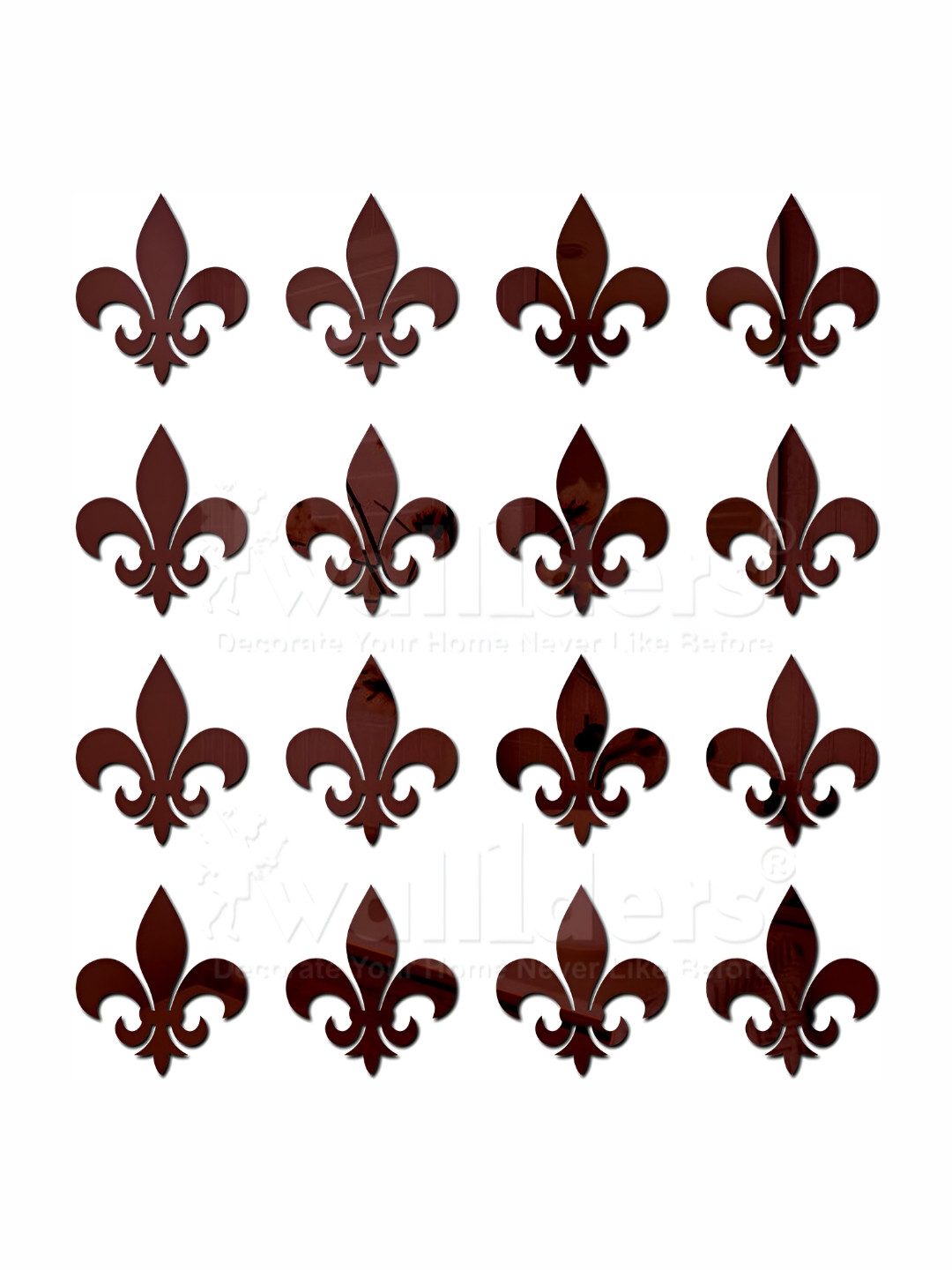 Wall1ders Brown 16 Pieces Border Flower 3D Mirror Wall Stickers