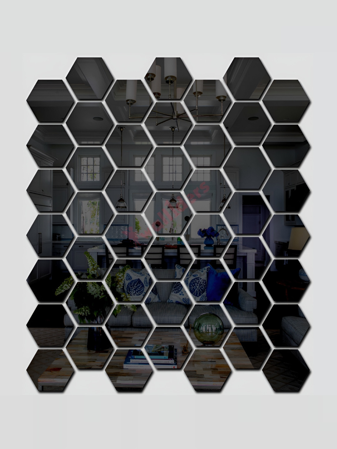 Wall1ders Black 49 Pieces Hexagonal 3D Mirror Wall Stickers