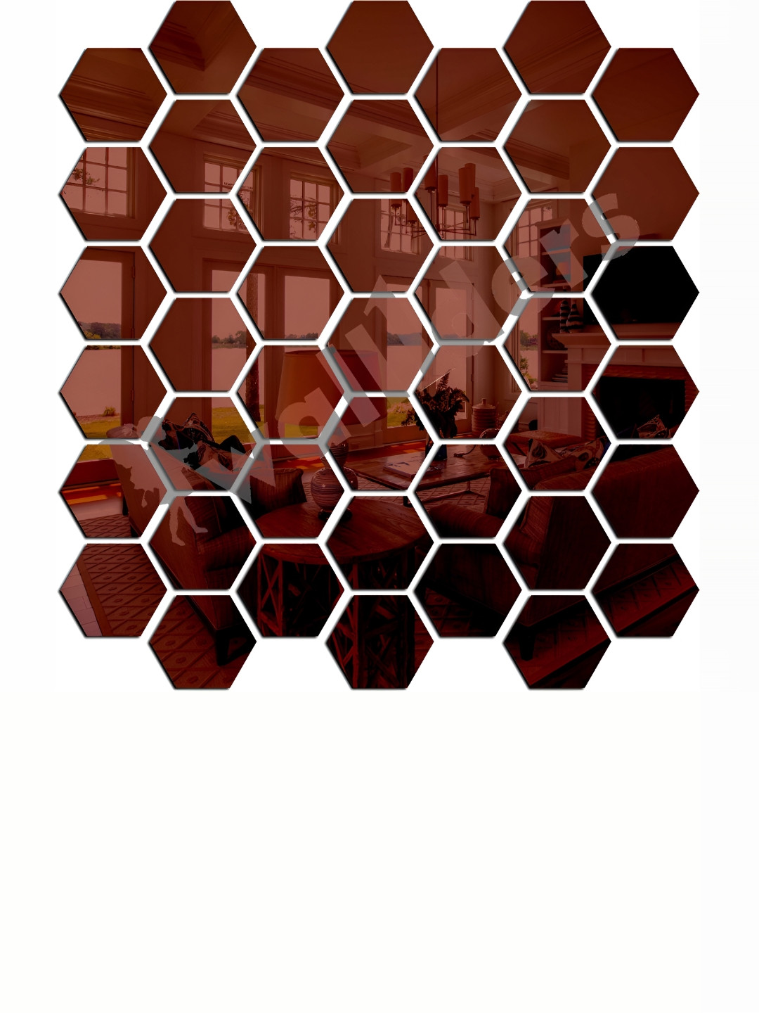 Wall1ders Brown 45 Pieces Hexagon 3D Mirror Wall Stickers
