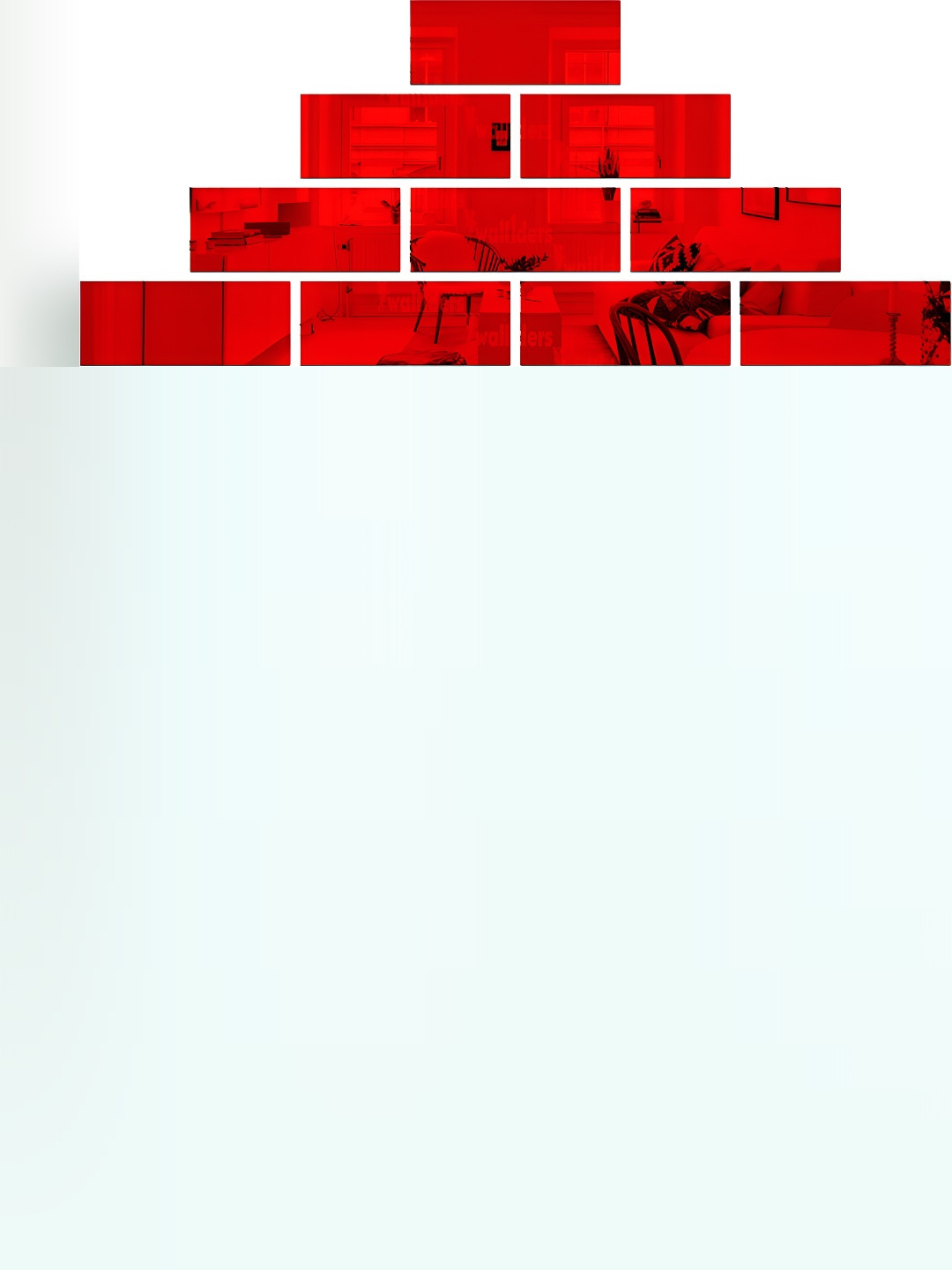 Wall1ders Red 10 Pieces Rectangle 3D Mirror Wall Stickers