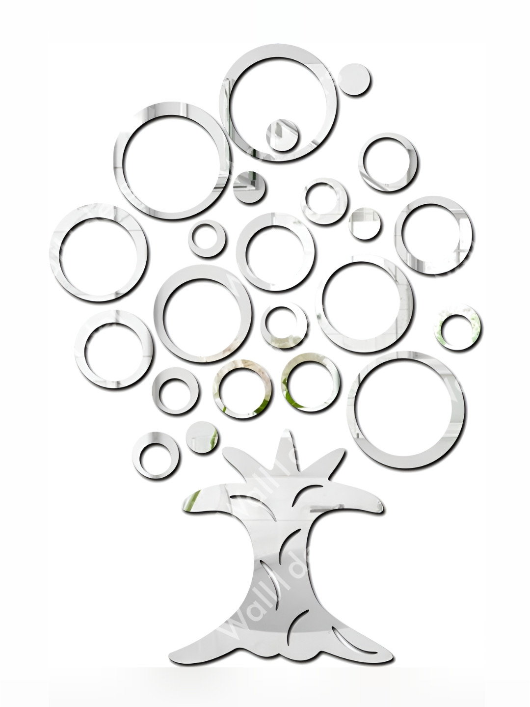 Wall1ders Silver Toned 18  Pieces Tree Rings 3D Mirror Wall Stickers