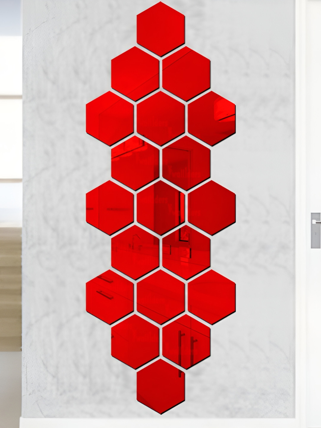 Wall1ders Red 20 Pieces Hexagon 3D Mirror Wall Stickers