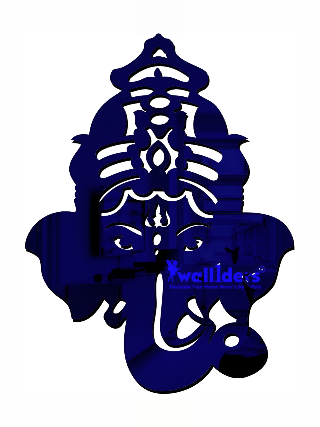 Wall1ders Blue Lord Ganesha Mangal Murti 3D Mirror Wall Sticker