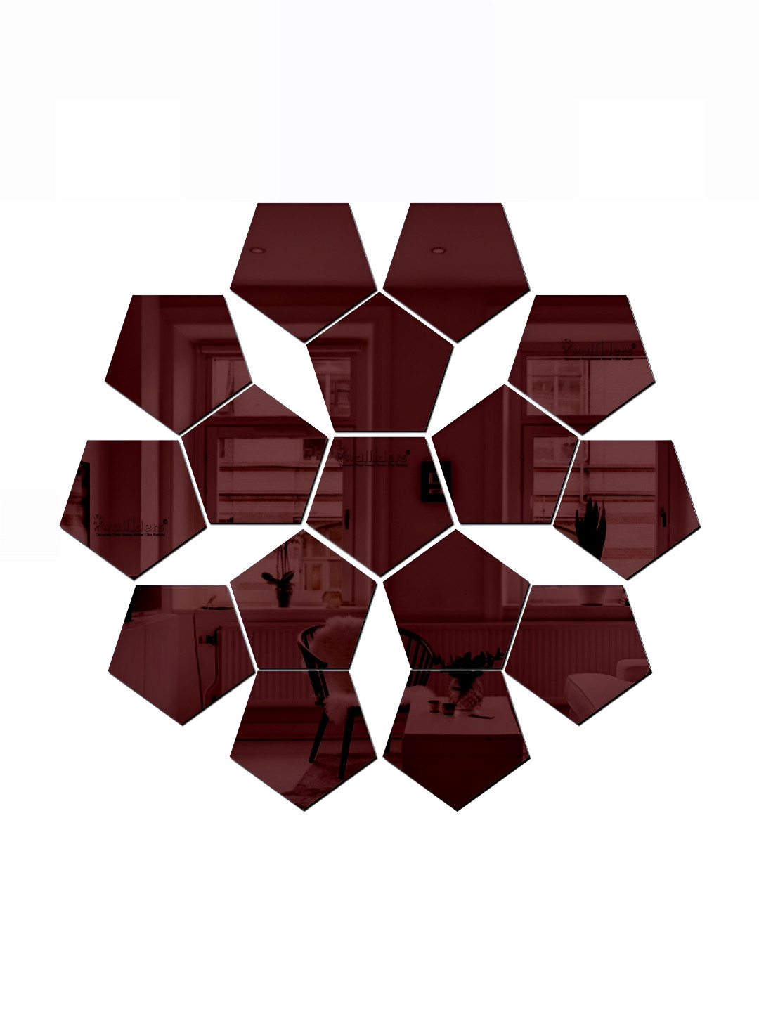 Wall1ders Brown 16 Pieces Pentagon 3D Mirror Wall Stickers