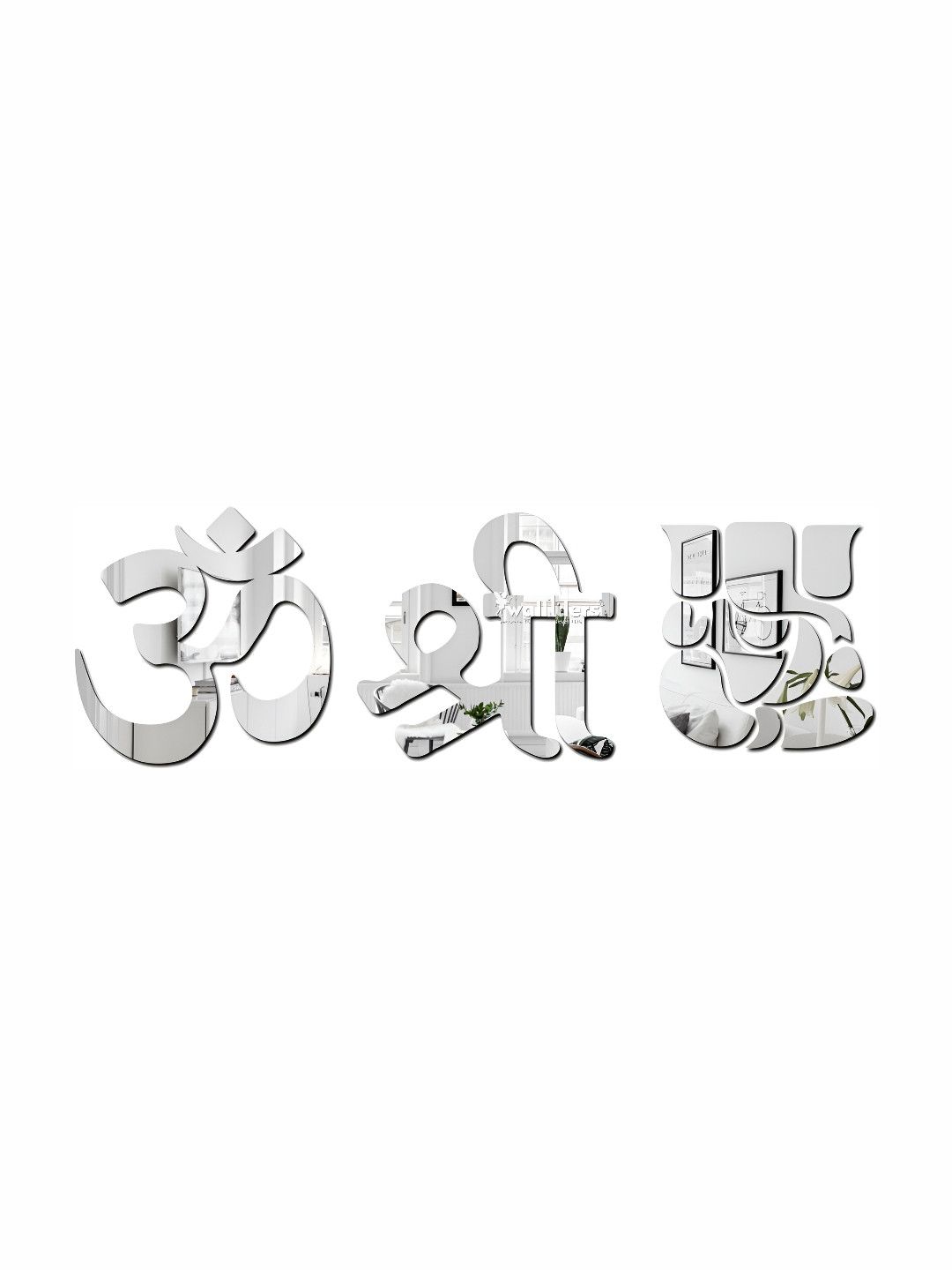 Wall1ders Silver Toned 3 Pieces Om Shree Ganesh 3D Mirror Wall Stickers