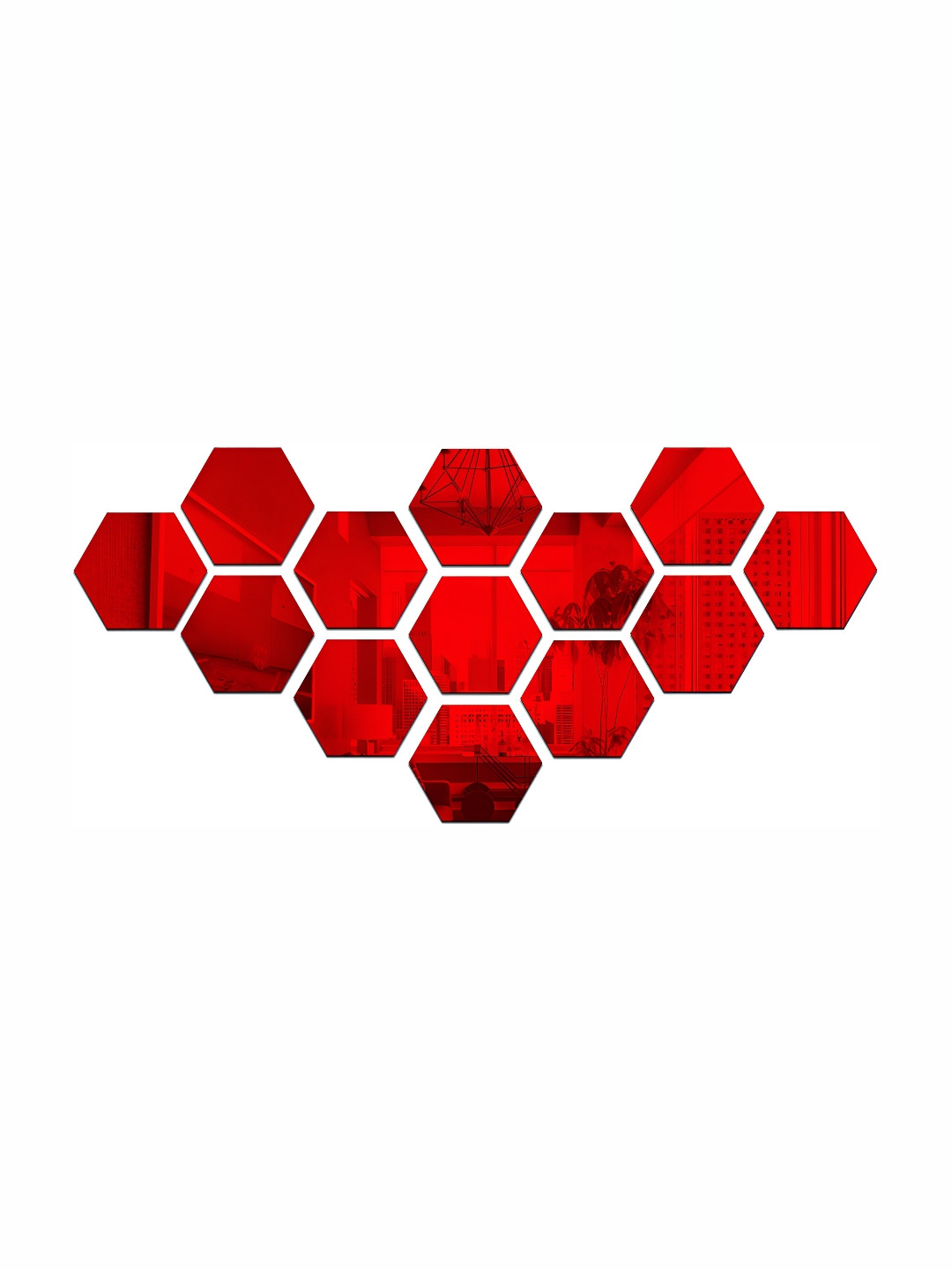 Wall1ders Red 13 Pieces Hexagon 3D Mirror Wall Stickers
