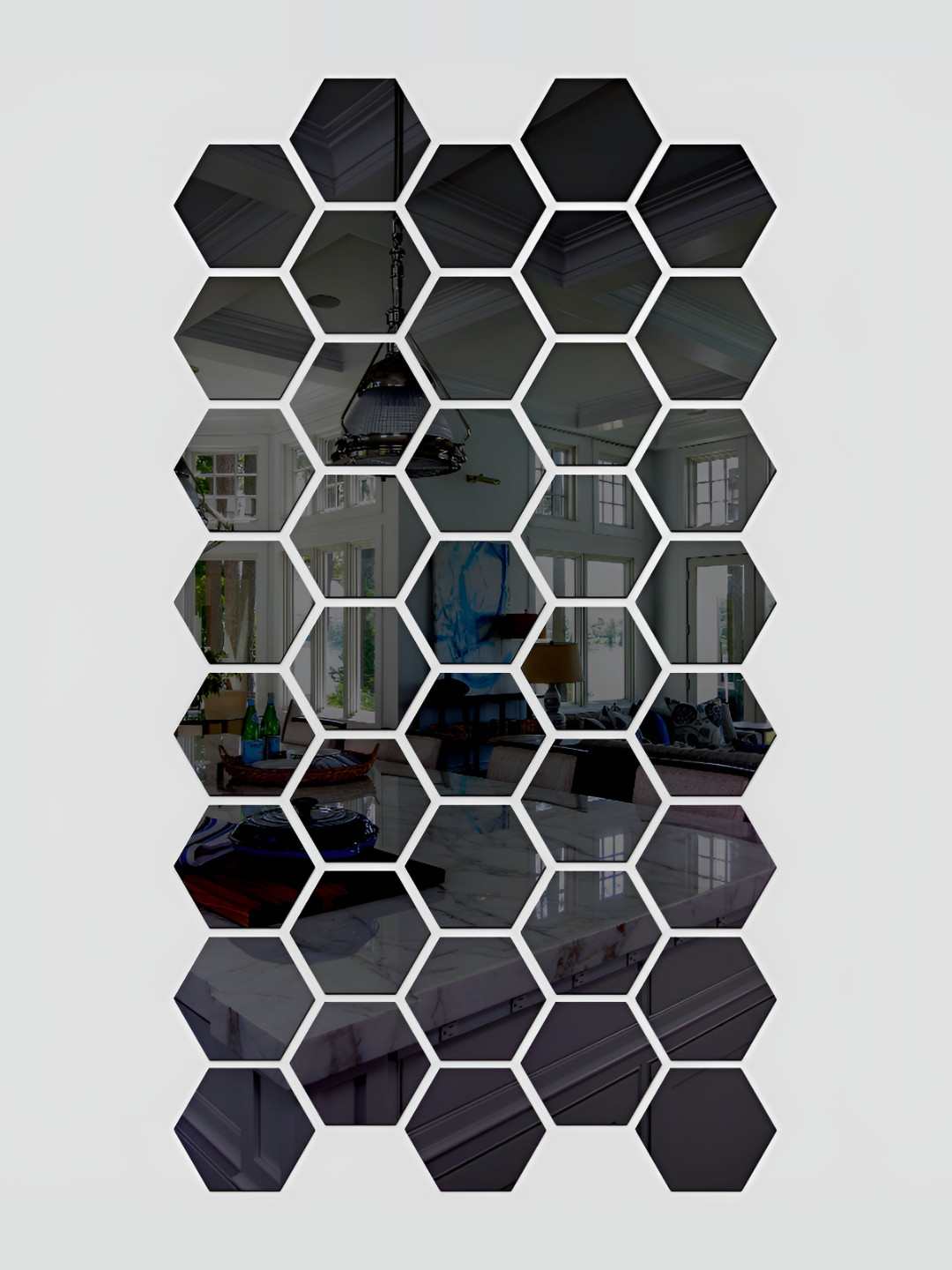 Wall1ders Black 40 Pieces Hexagon 3D Mirror Wall Stickers