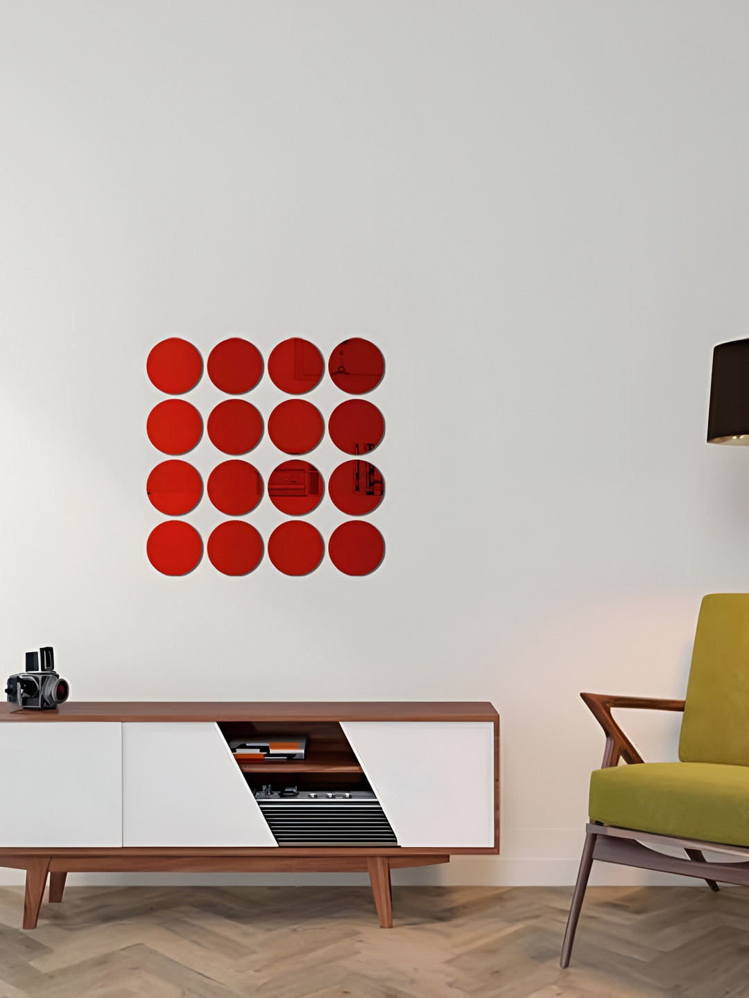 Wall1ders Red 16 Pieces Circle 3D Mirror Wall Stickers