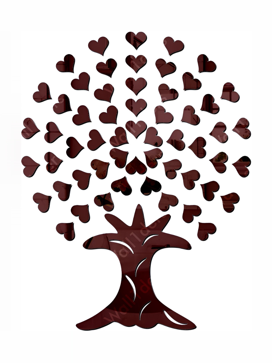 Wall1ders Brown Tree with 50 Heart 3D Mirror Wall Stickers