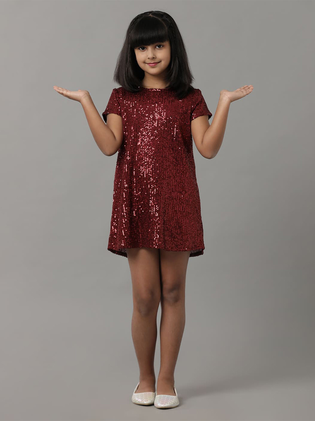 UNDER FOURTEEN ONLY Girls Embellished Sequined A-Line Dress