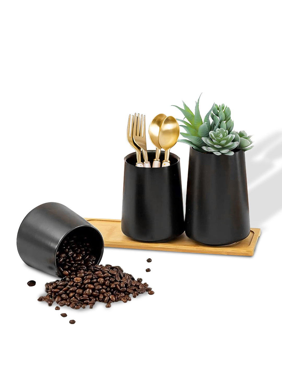 Ekhasa Black Ceramic Air Tight 3 Piece Flip Top Graduated Container