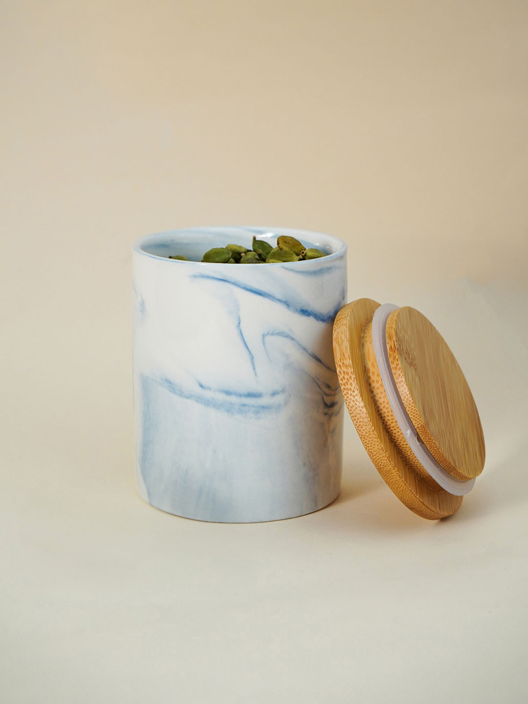 Ekhasa Blue Marble Ceramic Durable Flip Top Graduated Container-400ml