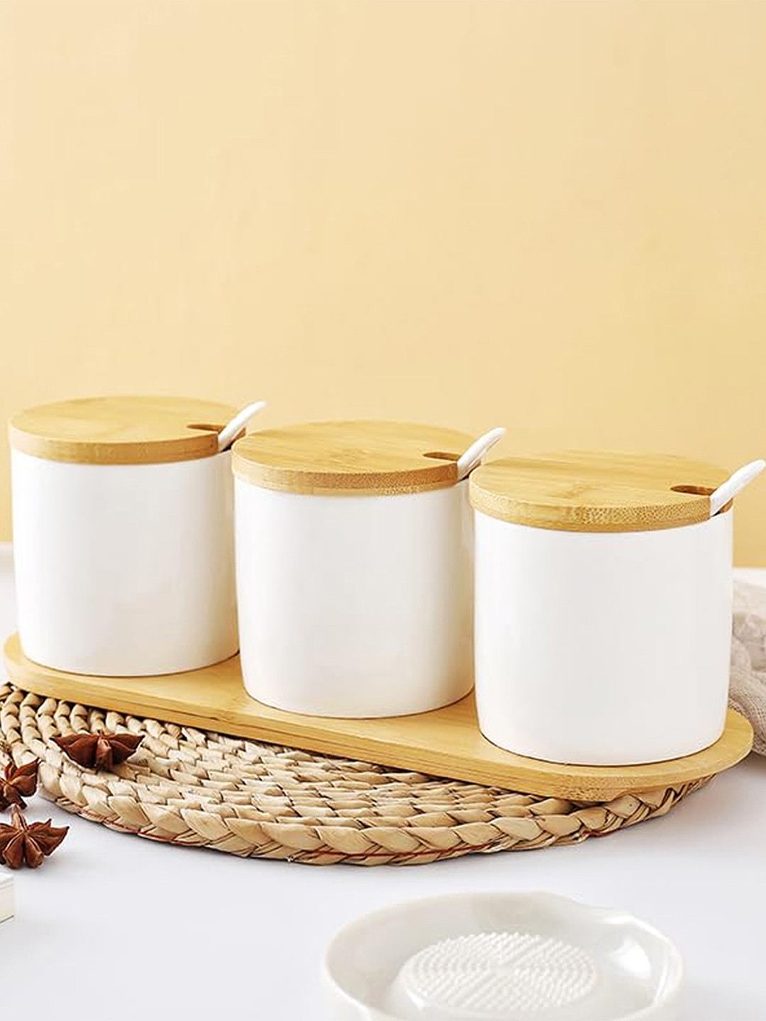 Ekhasa White Ceramic 3 Piece Flip Top Graduated Container-250ml