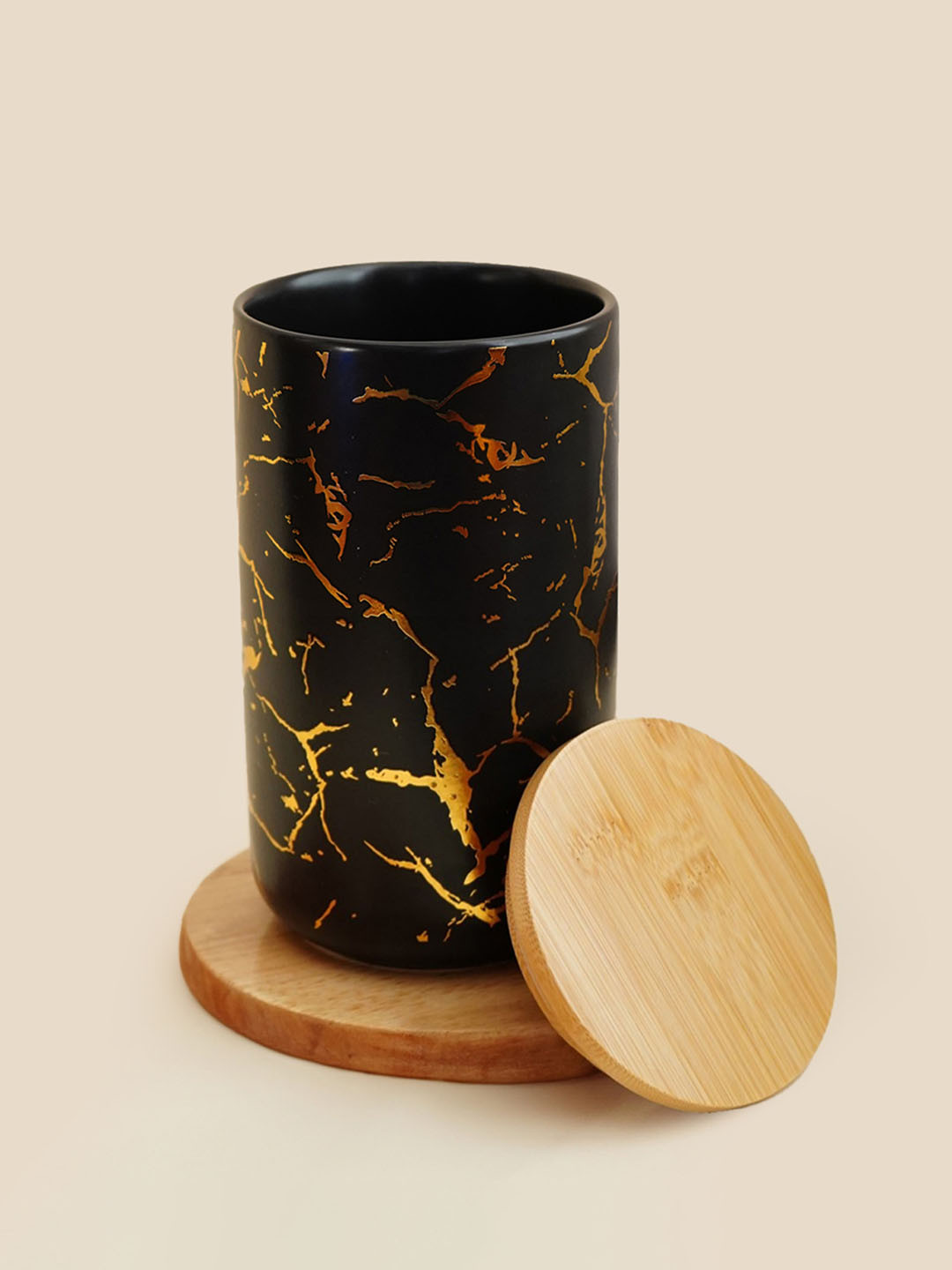 Ekhasa Black Marble Ceramic Flip Top Canister-1L