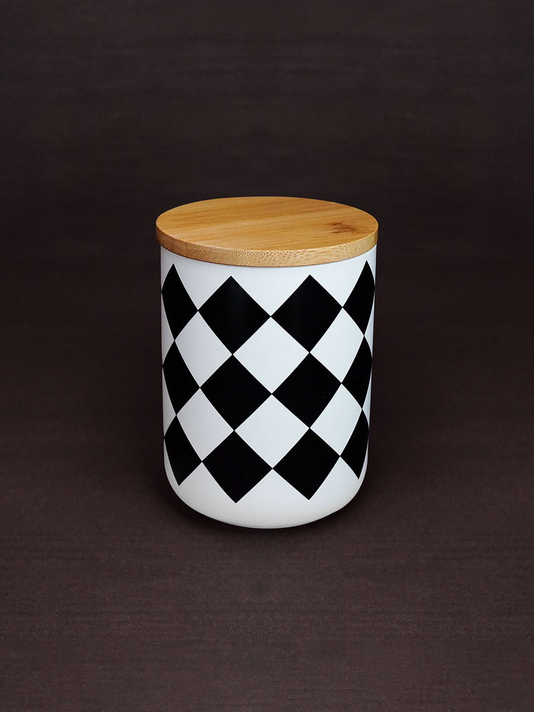 Ekhasa White Argyle Ceramic Air Tight Flip Top Graduated Container-800ml