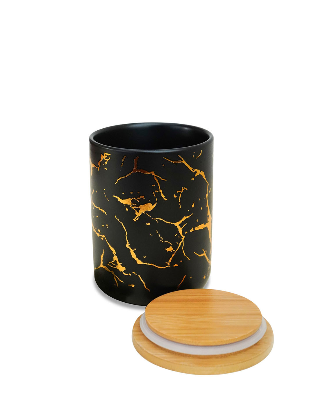 Ekhasa Black Marble Ceramic Microwave Safe Flip Top Graduated Container-800ml