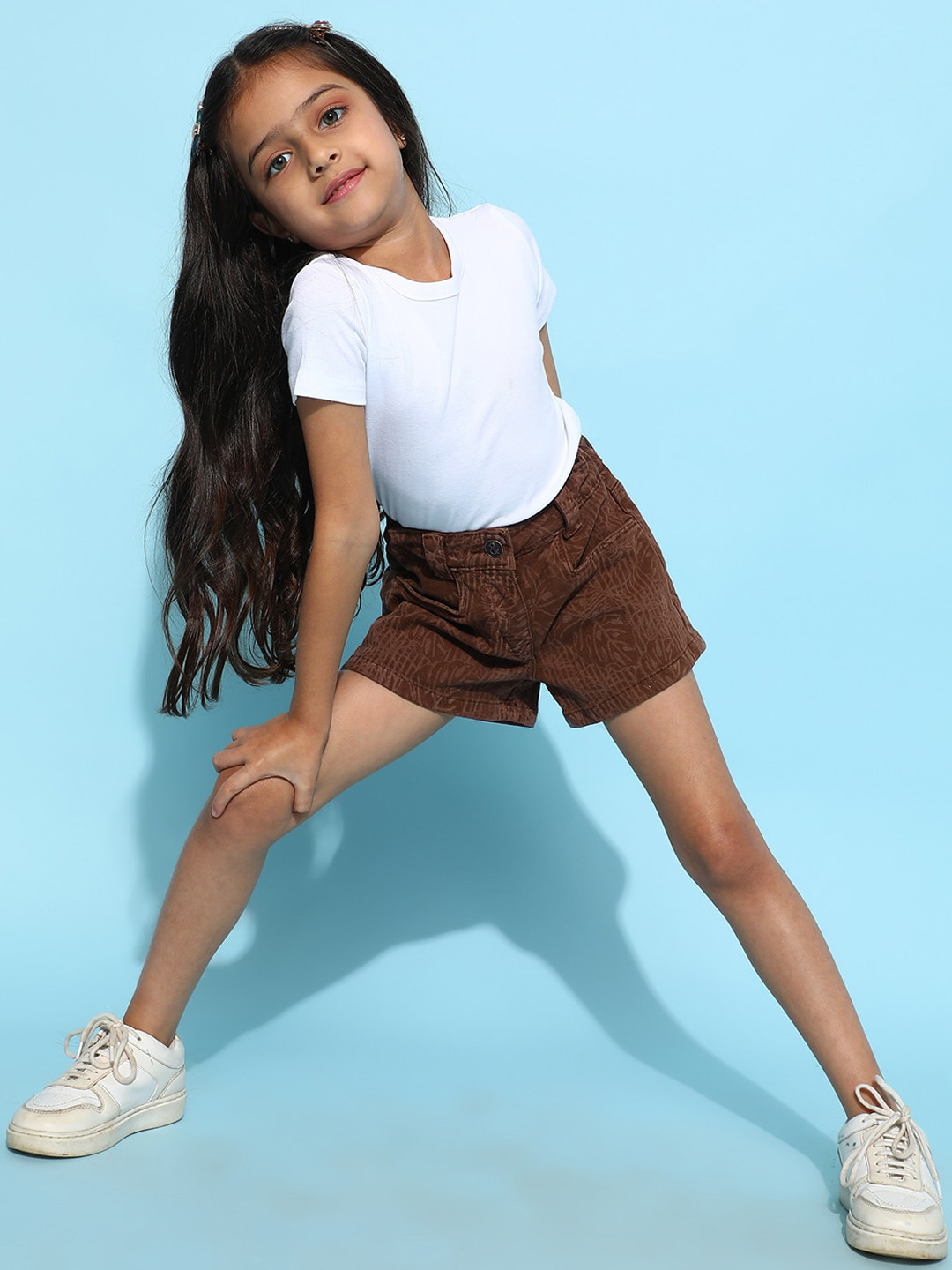 TALES & STORIES Girls Self Design Regular Fit Mid-Rise Cotton Denim Shorts