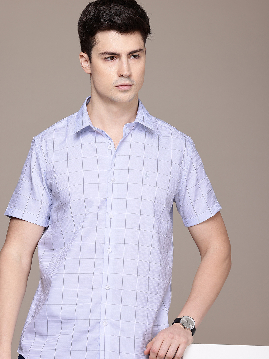 French Connection Pure Cotton Slim Fit Windowpane Checked Casual Shirt