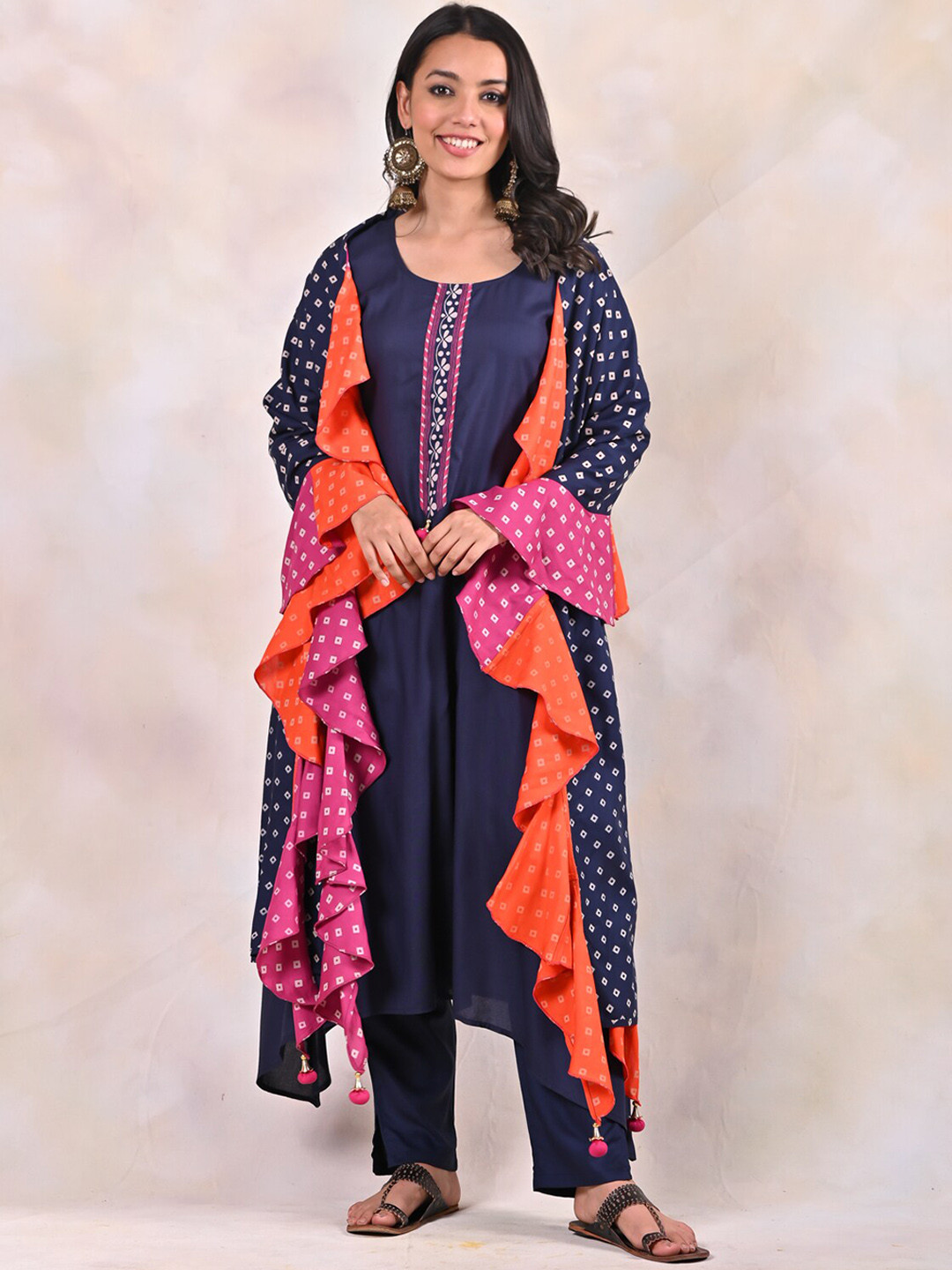 Rustorange A-Line Regular Kurta with Trousers & Printed Dupatta