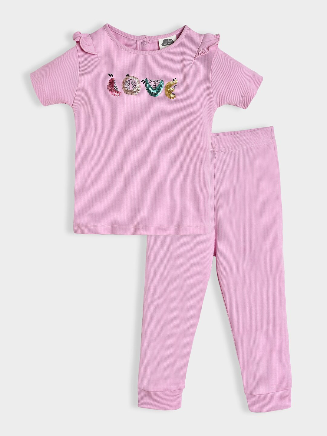 MiArcus Girls Sequins Embellished Pure Cotton Top with Pyjamas Clothing Set