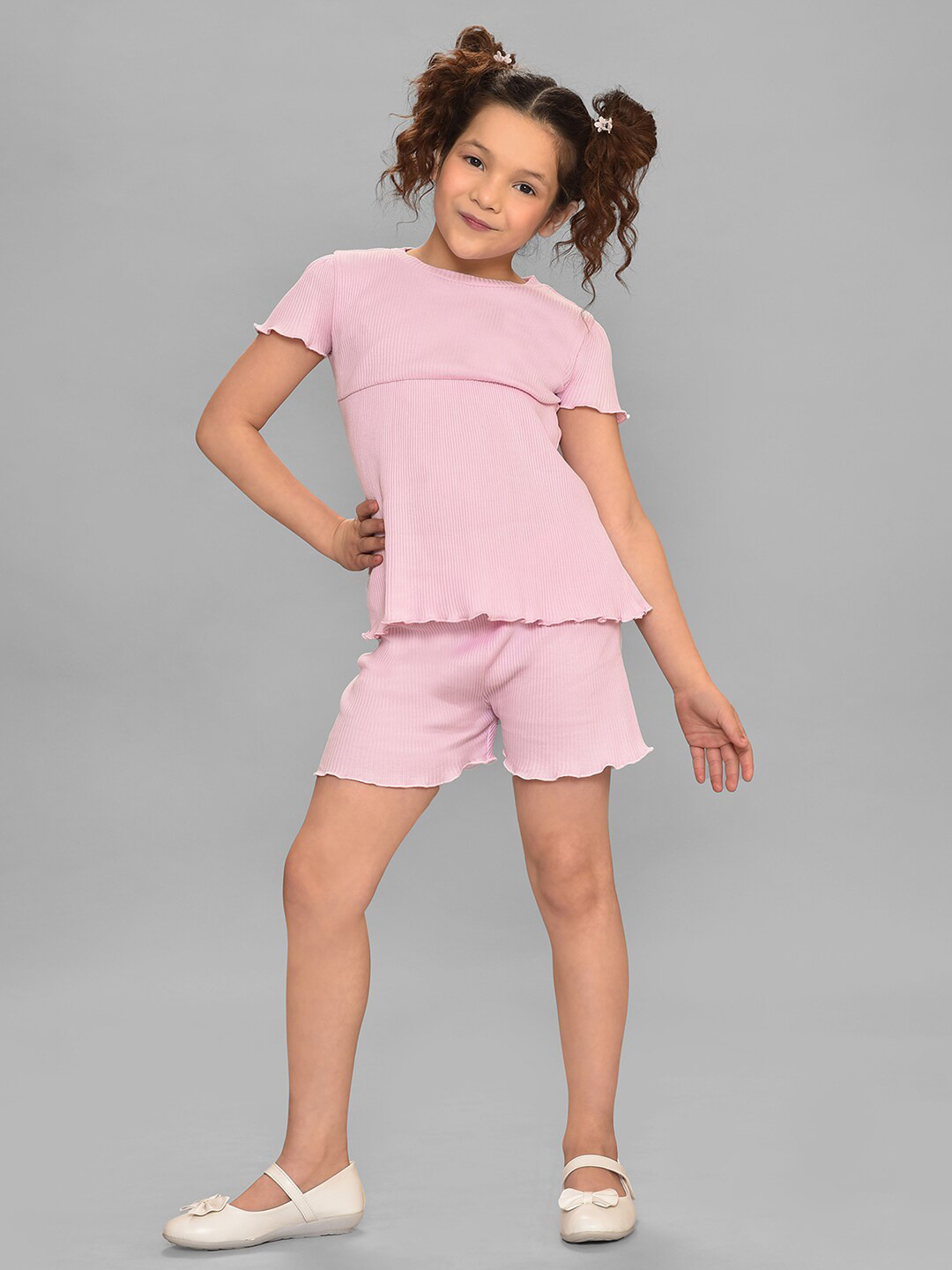 MiArcus Girls Pure Cotton Solid Top & Shorts Slumber Set