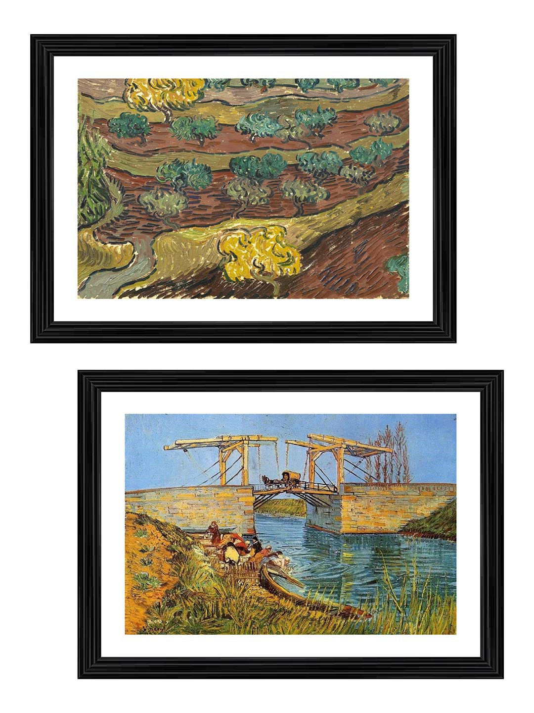 AdventuresIndia Hillside & The Langlois Bridge at Arles Wood 2 Piece Wall Art - 21x 16In