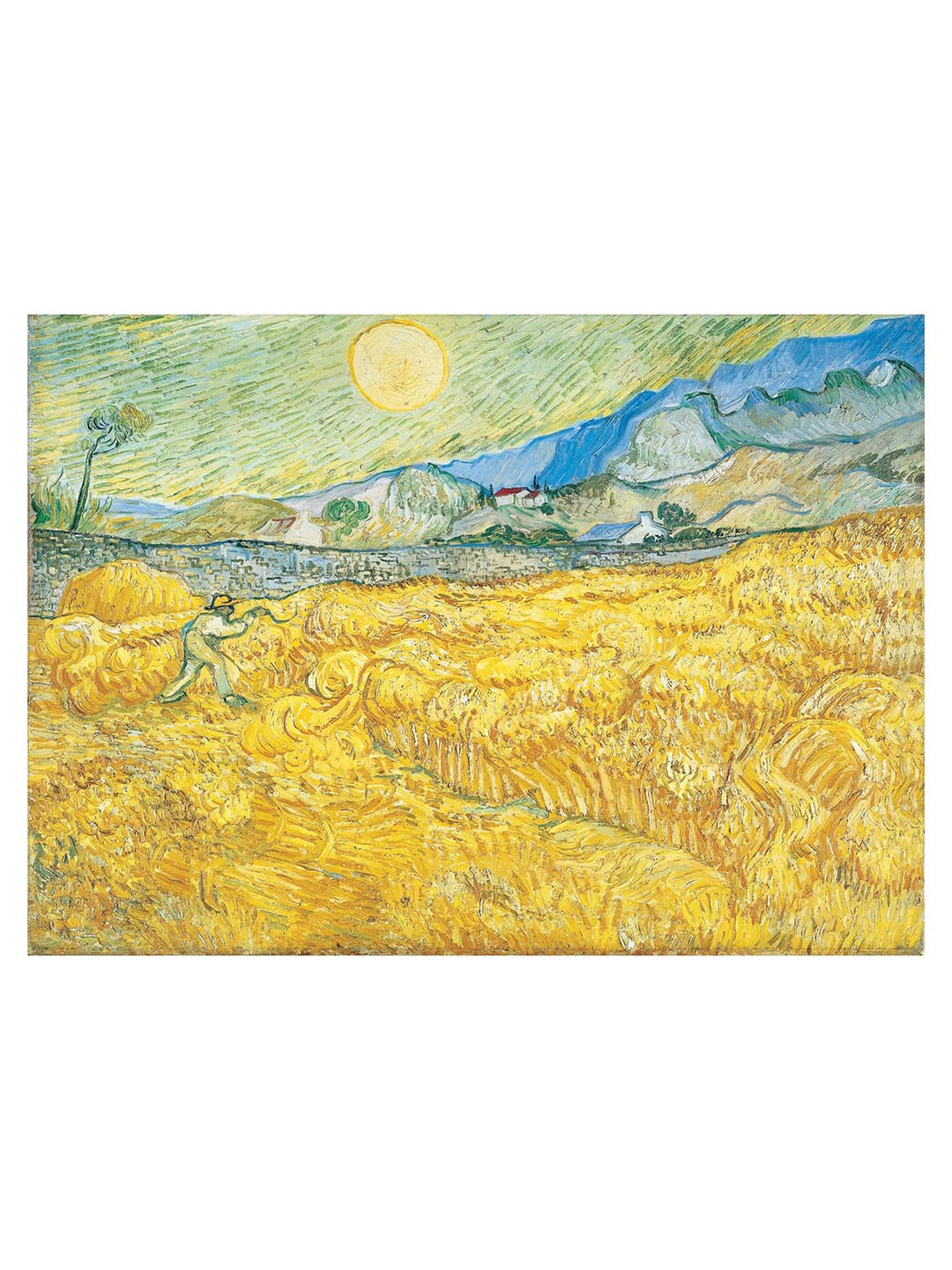 AdventuresIndia Wheatfield With A Reaper Wood Rectangle Paintings Wall Art - 21x16In