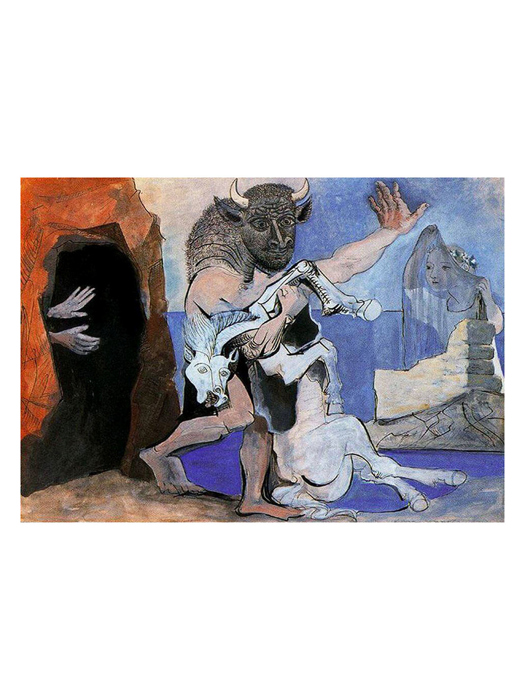 AdventuresIndia Minotaur with Dead Mare Wood Wall Rectangle Paintings Wall Art -14 x18In