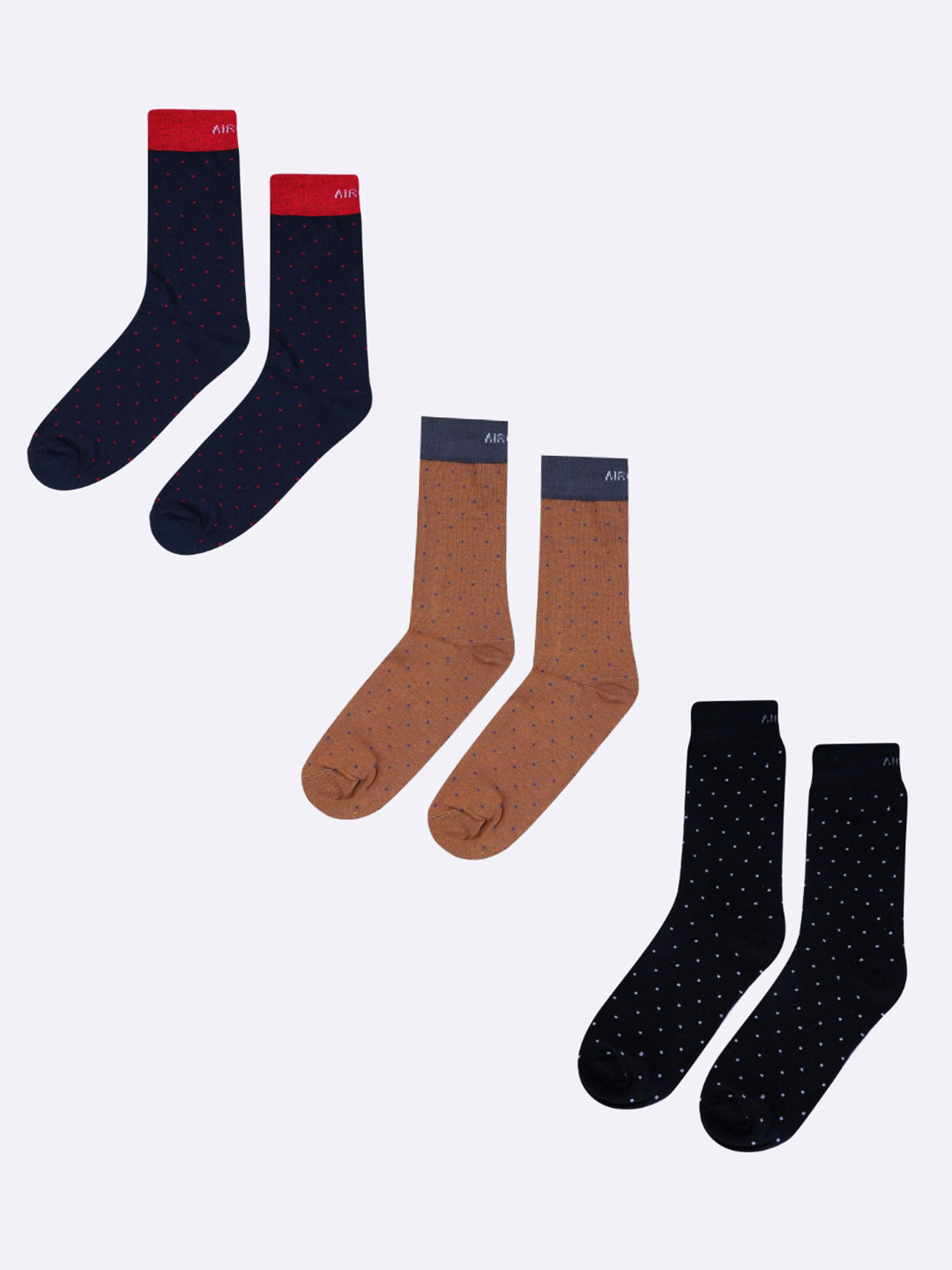 AIR GARB Pack of 3  Blue and Black and  Brown Dotted rib design Socks