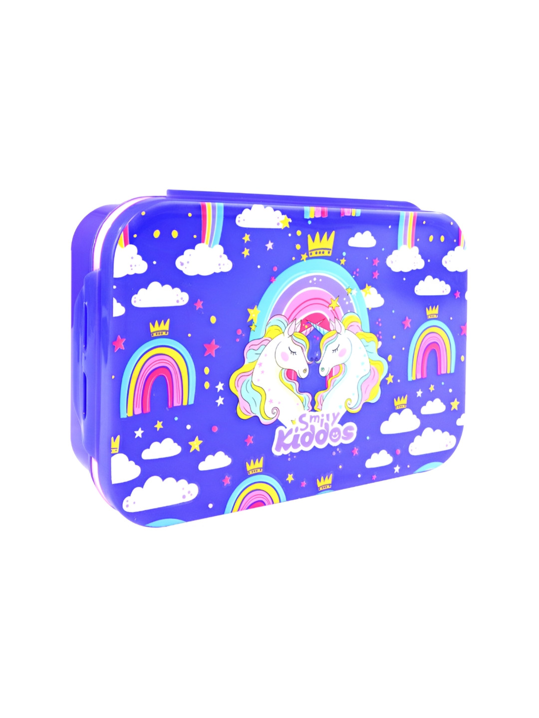 Smily Kiddos Brunch Unicorn Theme Plastic Dishwasher Safe Lunch Box With Spoon and Fork