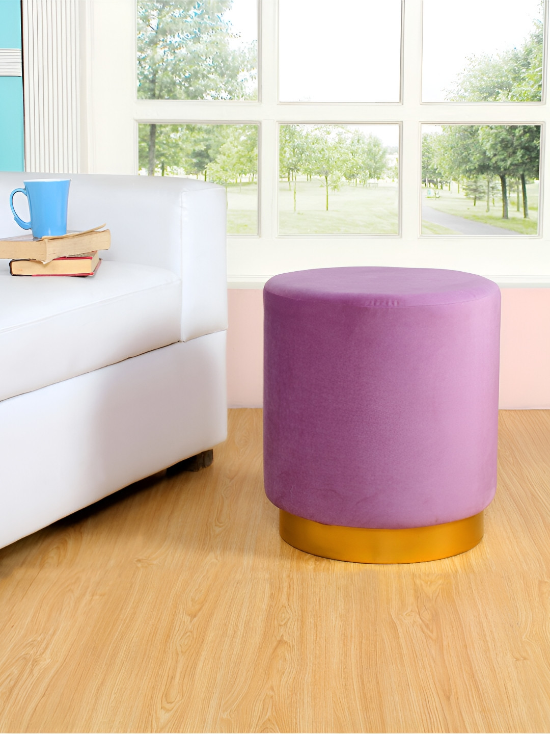 Shadowkart Purple Textured Wooden Puffies Ottoman