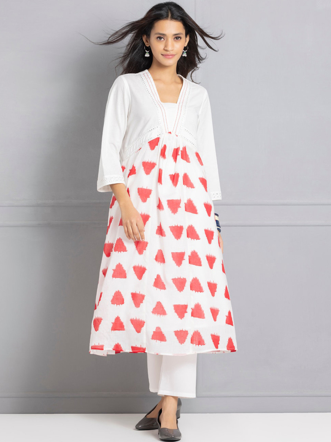 SHAYE Geometric Block Printed Cotton A-Line Kurta