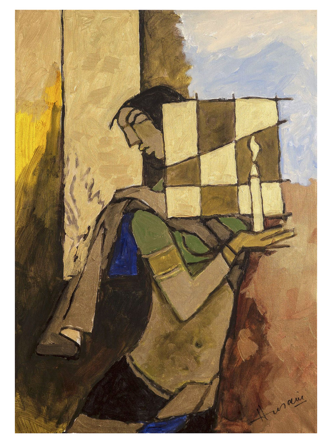 Adventures India Lady with a Candle Wood Wall Rectangle Paintings Wall Art -18 x 14 In