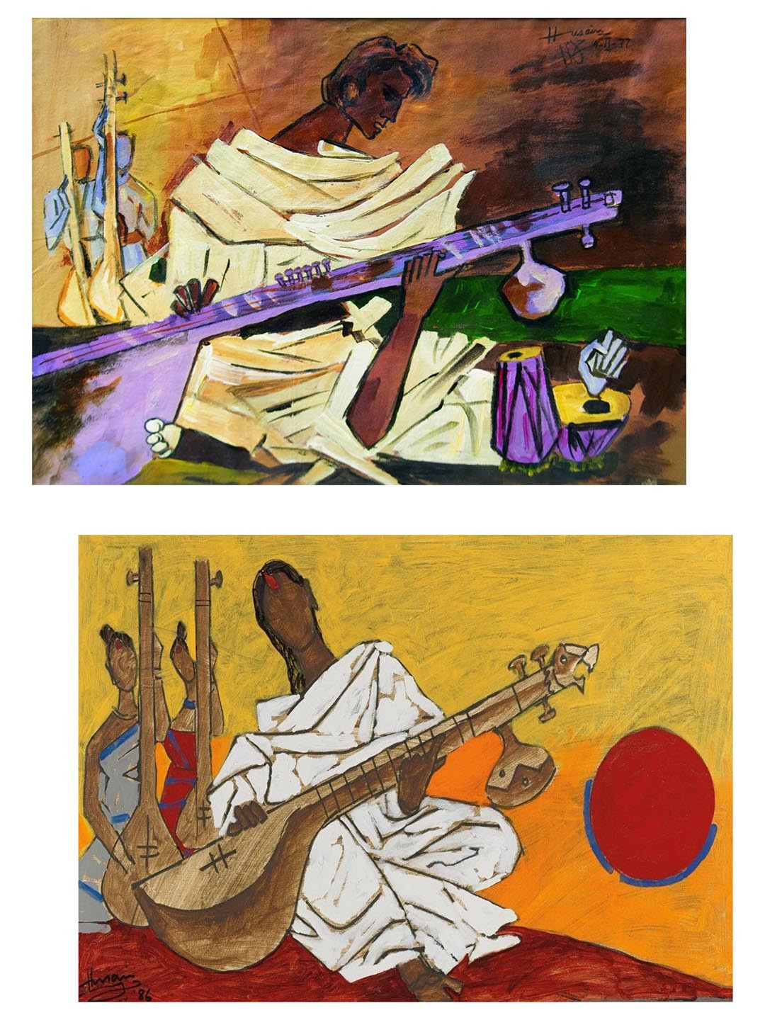 Adventures India Sitar Players Wood Wall Rectangle Paintings Wall Art - 18 x 24 In