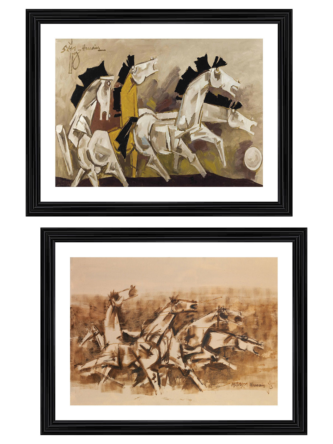 Adventures India Four Horses Wood 2 Piece Wall Rectangle Paintings Wall Art - 18 x 24 In