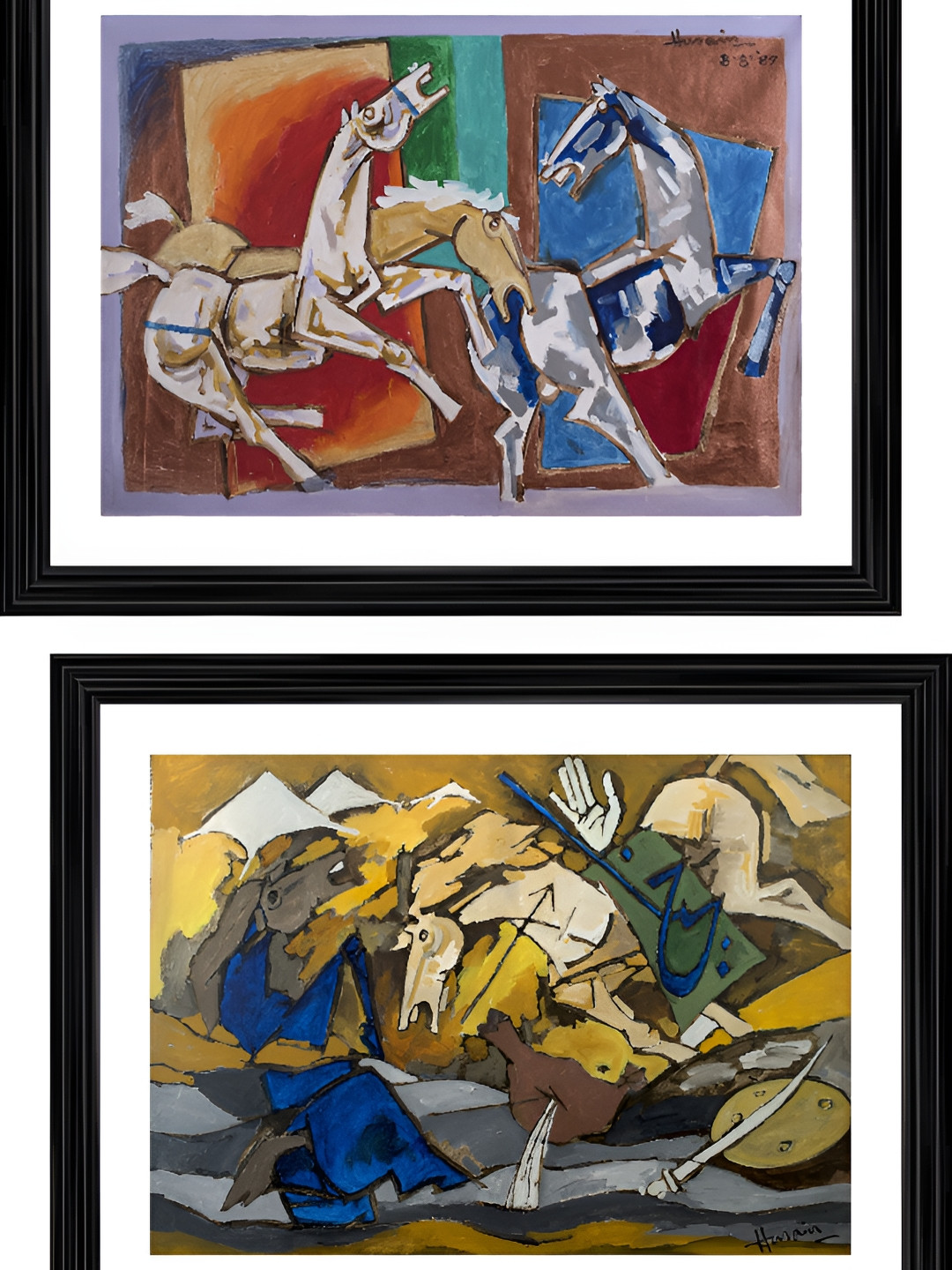 Adventures India Horses and Battles Wood 2 Piece Rectangle Paintings Wall Art - 24 x 18 in