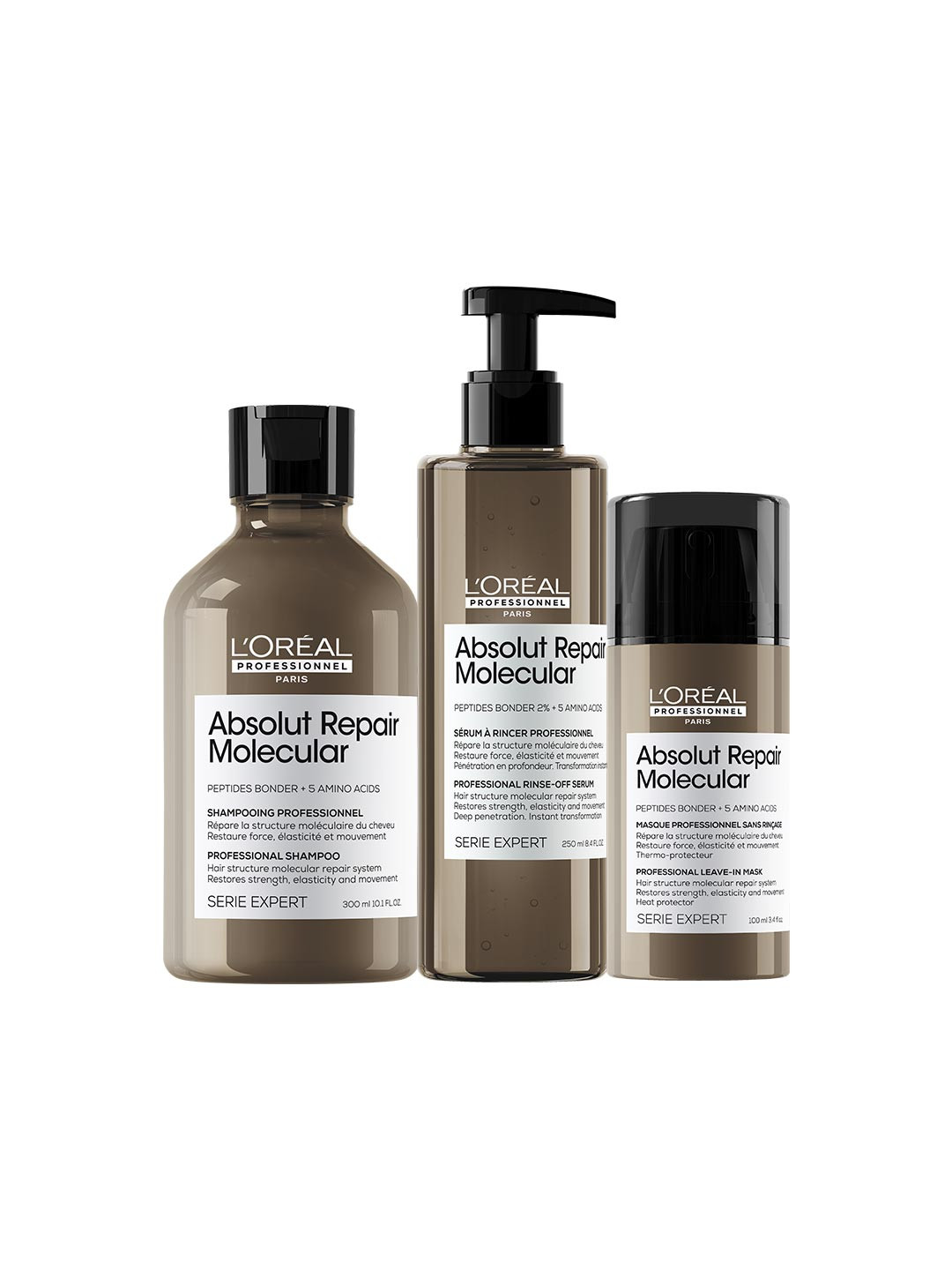LOreal Professionnel Absolut Repair Molecular Shampoo + Rinse-Off Serum + Leave-In Cream